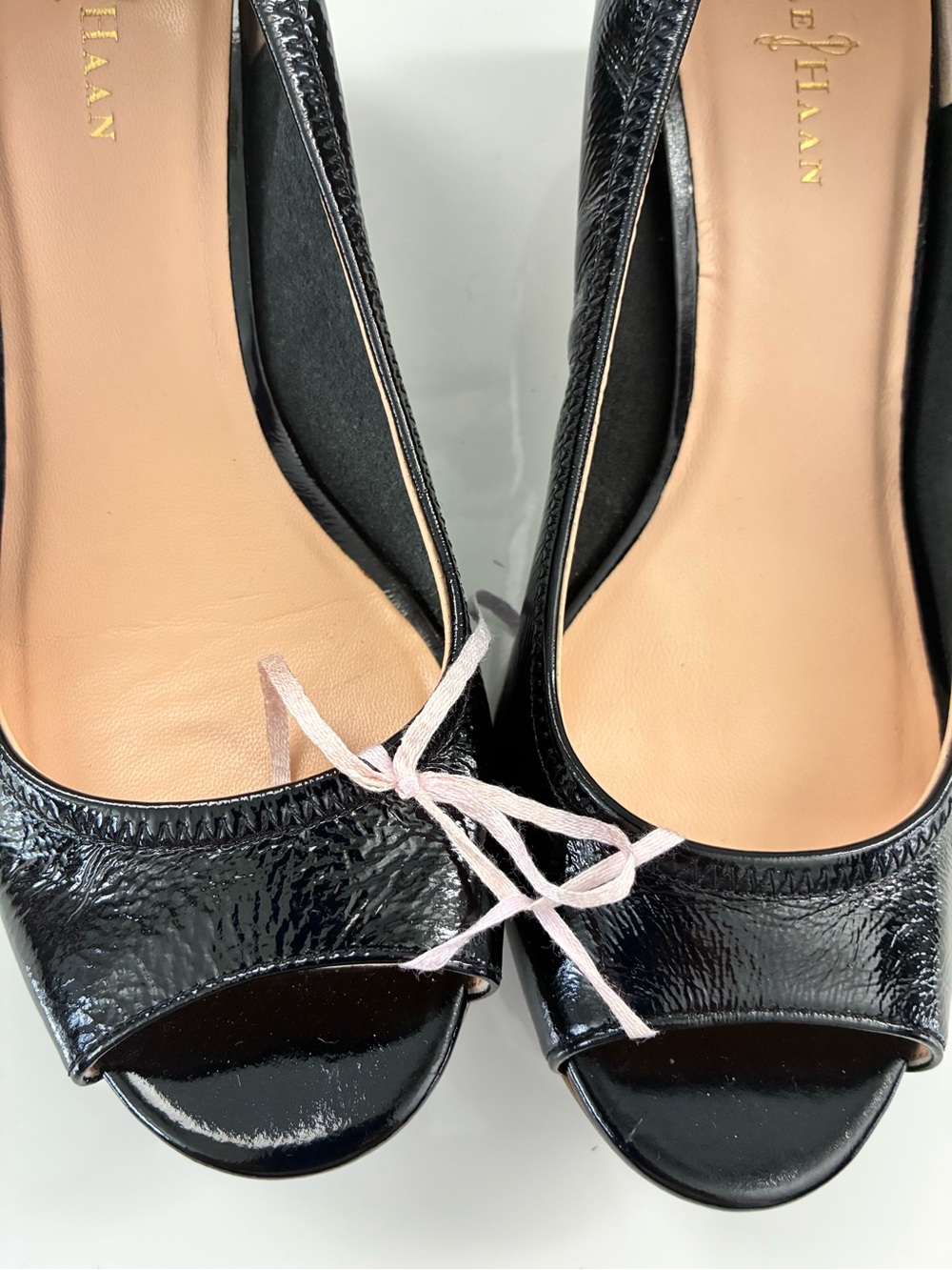 Cole Haan-Nike Black Patent Peep-Toe Heels